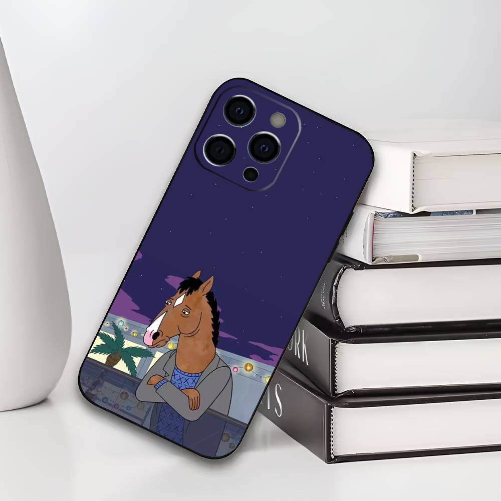 Мультяшный чехол для телефона B-BoJack Horseman для iPhone 17,16,15,14,13,12,11,Plus,Pro,Max,Plus,XS, мягкий чехол Черный силикон