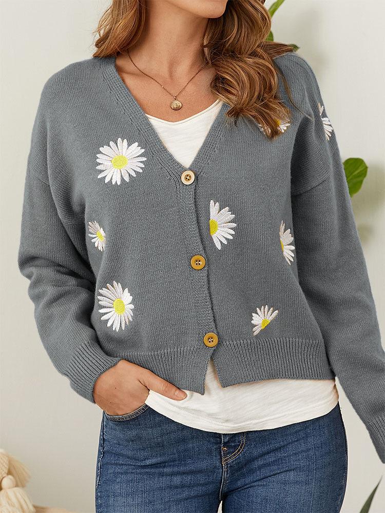 Cross2026 Women's Christmas Abstract Floral Casual Cardigan Sweater