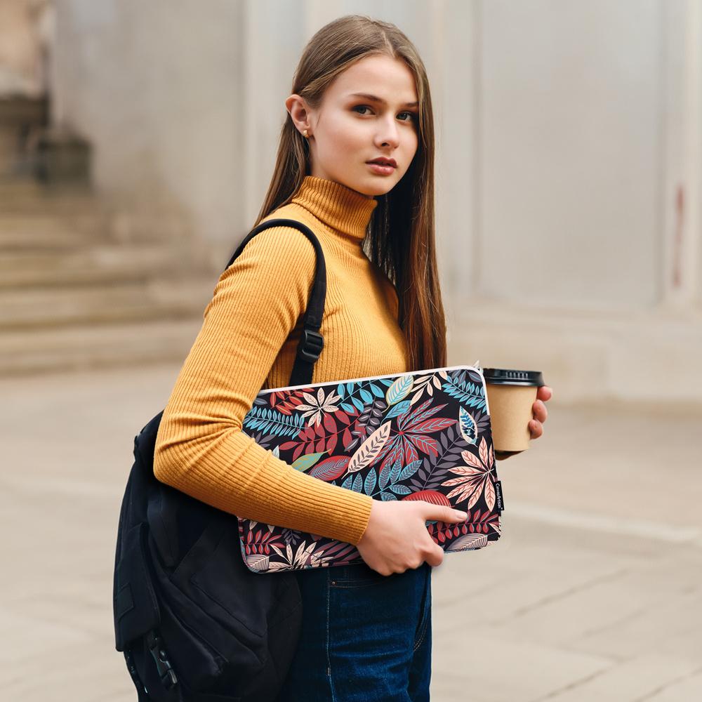 13" Laptop Case with Colorful Leaf Print - Black