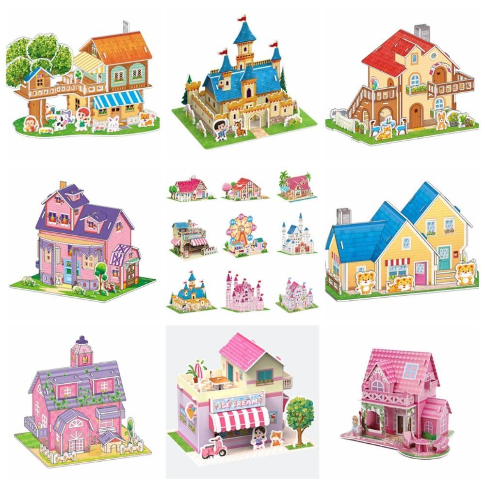 Cardboard 3D Castle Airplane Assembly Model 3d Puzzles Building Block Toy Kindergarten