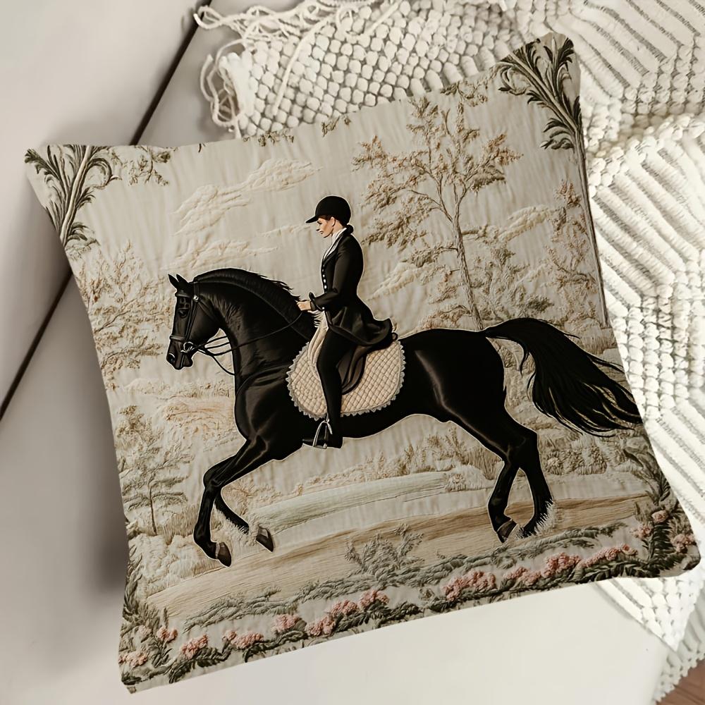 Equestrian Horse Rider Pillow Cover Vintage Tapestry Print Cushion Case For Sofa Bed Couch Elegant English Country Home Decor