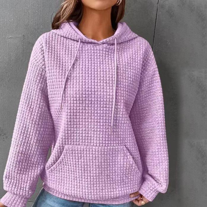 Осенне-зимний однотонный вафельный свитер с длинными рукавами и круглым вырезом, однотонный топ