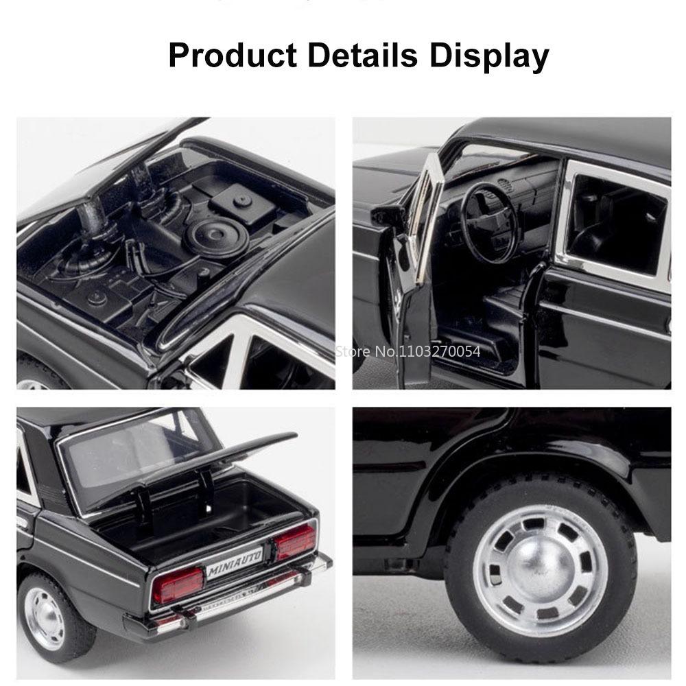 ABAD1 1/24 LADA 2106 Diecast Alloy Car Model Toy Metal Body Door Can Opened Toy Car Pull Back Sound Light Rubber Tire Vehicle Boy Gift