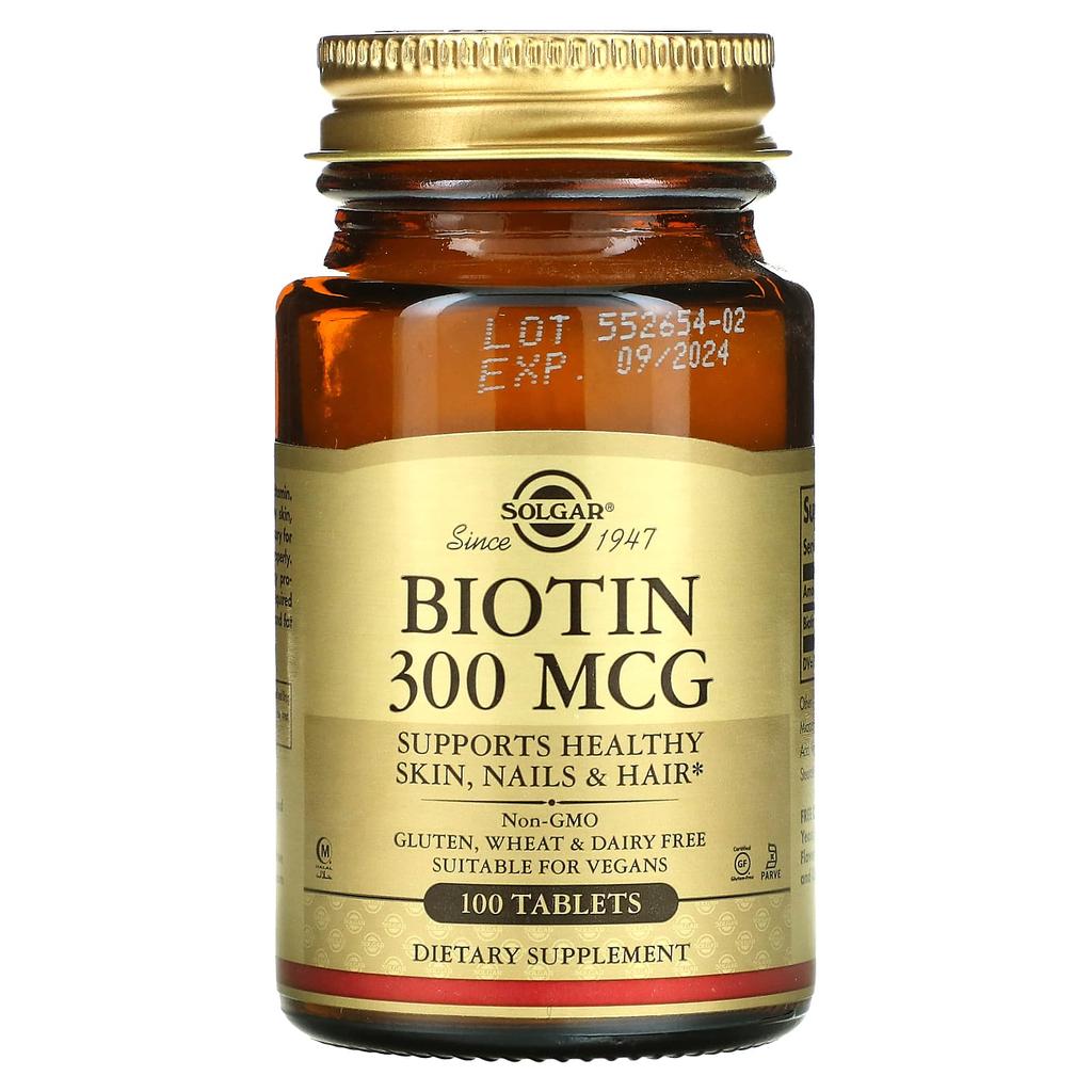 Solgar Biotin, 300 Mcg, 100 Tablets