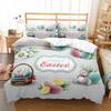 Cartoon Rabbit Duvet Cover Set Twin Queen Colorful Eggs Bedding Set Microfiber Floral Comforter Cover For Girls Boys Easter Gift
