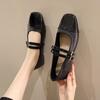 Retro Silver Single Shoes Women's Thick Heel Spring and Autumn Square Head Light Mouth One Word with Buckle Mary Jane Shoes