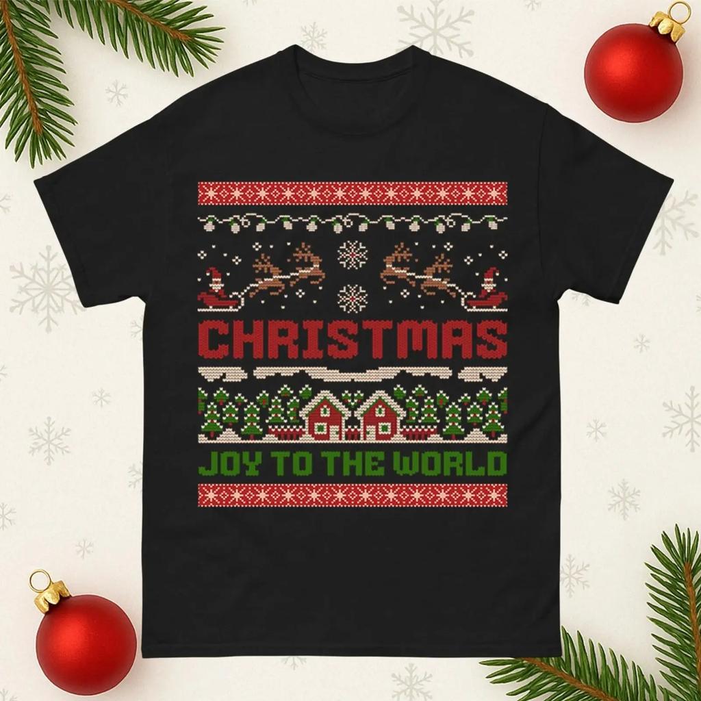 Joy To The World Christmas T Shirt Xmas Santa Claus with Reindeer vintage Washed Top For Everyday Wear designer clothes