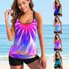 Women Fashion Halter Swimwear Two Pieces Bathing Suit Flower Rainbow Printed Tankini Top Boyshorts Swimming Wear Swimsuit S-6XL