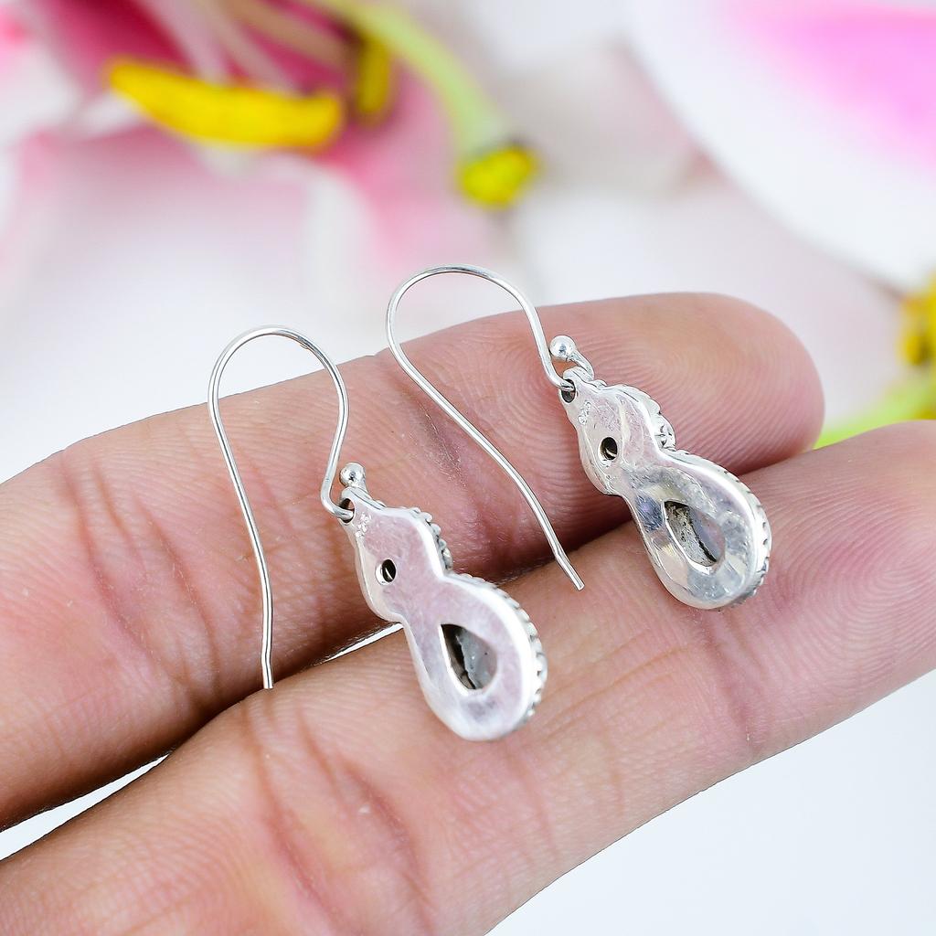 Natural Rainbow Moonstone, Amethyst 925 Solid Sterling Silver Earring 1.5" N1i42