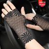 Летние женские черные кружевные перчатки без пальцев - Эластичные, короткие, защита от солнца, декоративный дизайн с полупальцами для вождения и танцев.
