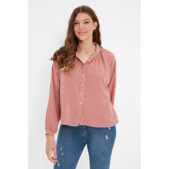 Blouses & Shirts Judge Collar Gingham Balloon Sleeve Shirt