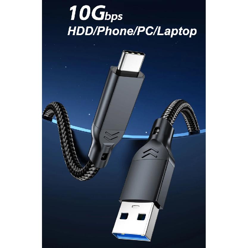 Кабель USB3.2 Type A на USB C Gen2 10 Гбит/с для передачи данных SSD Жесткий диск NVMe 3A 60 Вт Быстрая зарядка для iPhone 15 16 Samsung