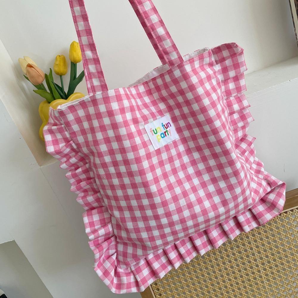 Большая вместительная кружевная сумка-подушка, сумка-тоут для поездок на работу, симпатичная клетчатая хлопковая сумка в подарок