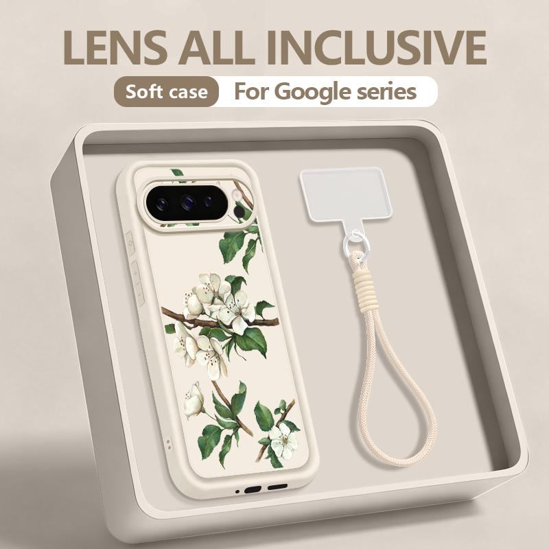 Мультяшный чехол-шнурок 'Счастливый цветок' для Google Pixel 10 Pro XL Для Google 9A 9 8 7 Pro 8A 7A Ударопрочный бампер Чехол с ремешком на запястье