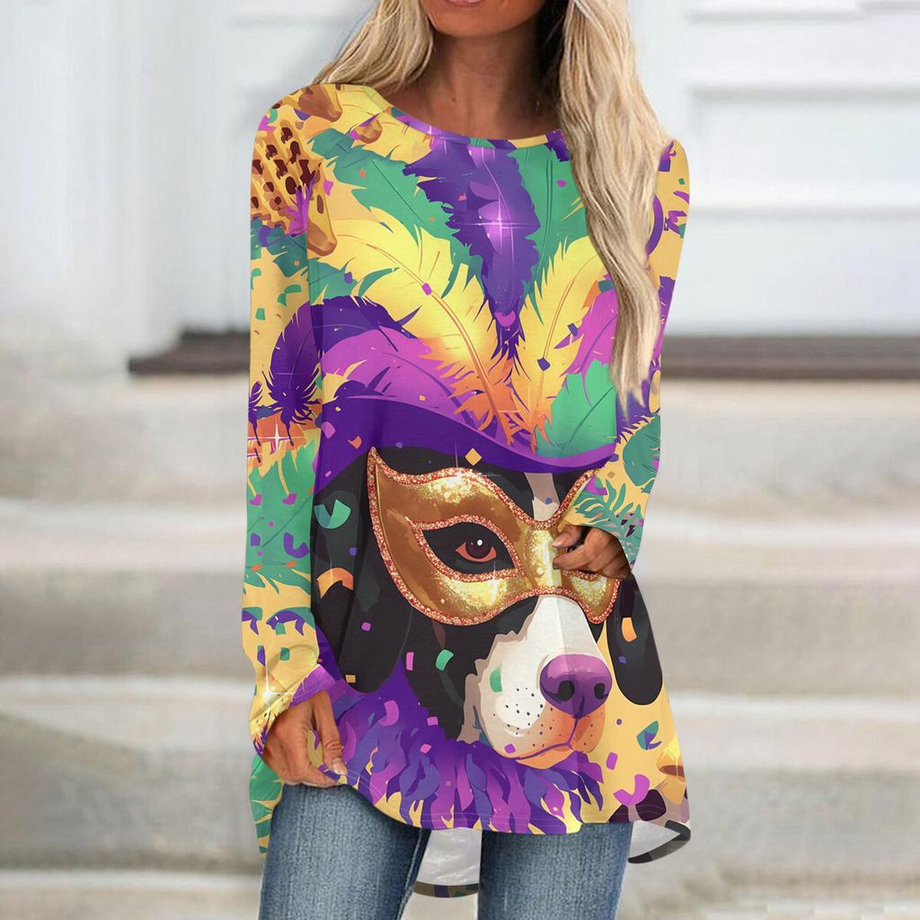 Женский модный пуловер с круглым вырезом, рукавами реглан и длинными рукавами, с карнавальным принтом, повседневный