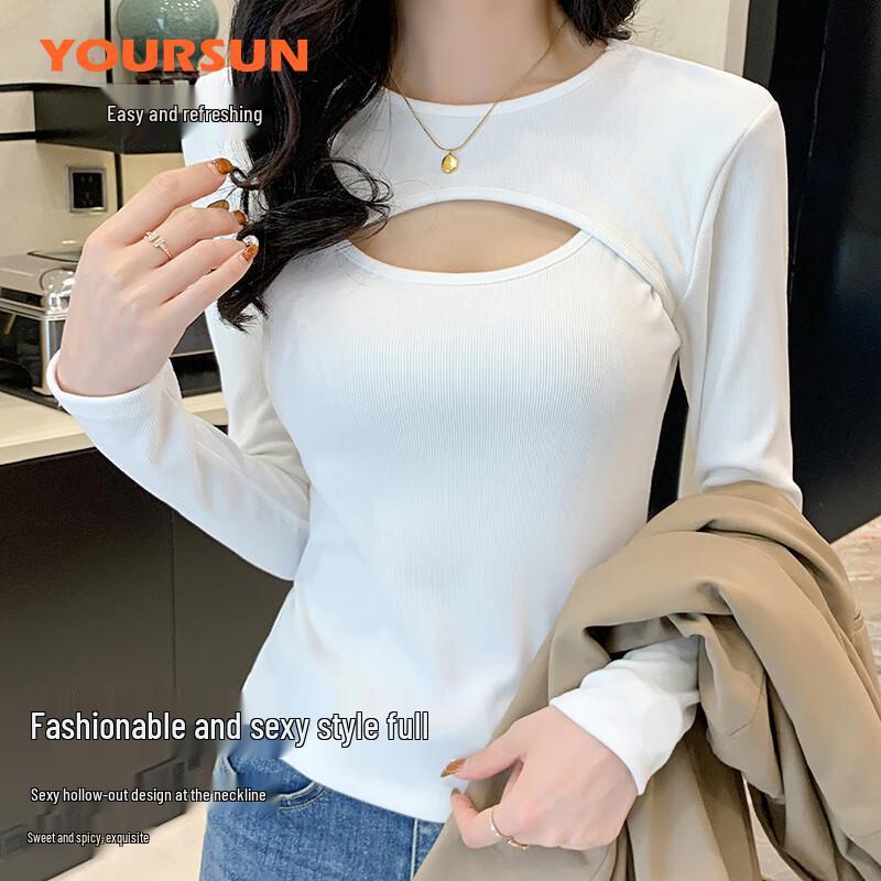 Женская облегающая футболка с длинным рукавом и ажурным дизайном Yiershuang