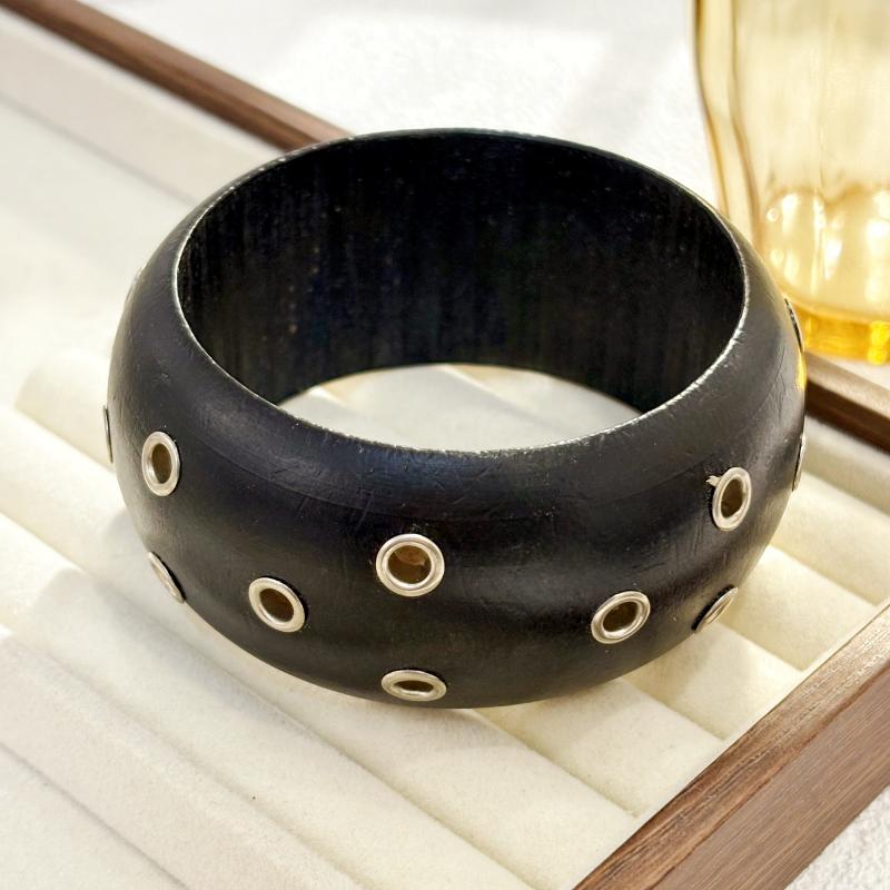 Винтажный этнический деревянный браслет для женщин, панк, геометрический, с заклепками, бусинами, широкий браслет, преувеличенное украшение для рук