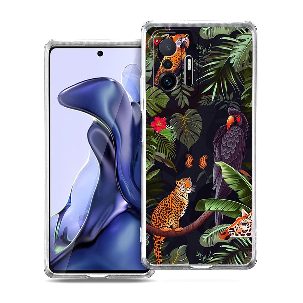 Прозрачный чехол для телефона для Xiaomi Mi 14 13 12 11 Ultra 13T Poco X3 NFC F3 F6 Pro 5G Мягкий ТПУ чехол Тропические джунгли Принт Леопард