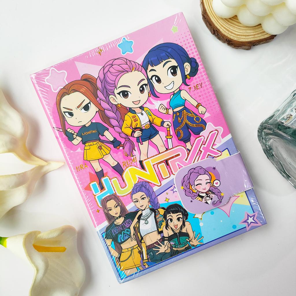 Chibi K-POP Demon Hunters HUNTRIX Anime Magnetic Buckle Notebook, Colorful Page Journal, Student Stationery & Festival Gift