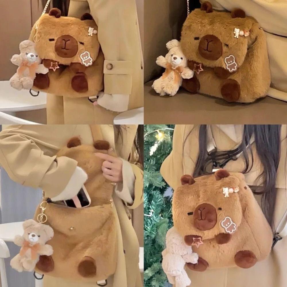 Мультяшный рюкзак в виде куклы капибары, плюшевая сумка через плечо для кампуса, женская сумка через плечо капибара