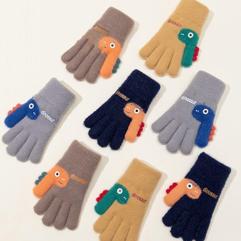 Cartoon Dinosaur Winter Knitted Gloves 7-12 Years Old Kids Gloves  Boys and Girls