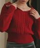 RONRON Big Collar Cable Crop Knit Red