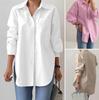 Women Fashion Elegant Turn Down Collar Long Sleeve Loose Shirts for Women Spring Autumn Solid Slit Office Ladies Blouses Casual Plus Size Shirt Tops