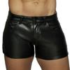 Men Shorts Faux Leather Solid Color Soft Button Zipper Closure Pockets Smooth Slim Fit Mid Waist Plus Size Party Club Mini Shorts