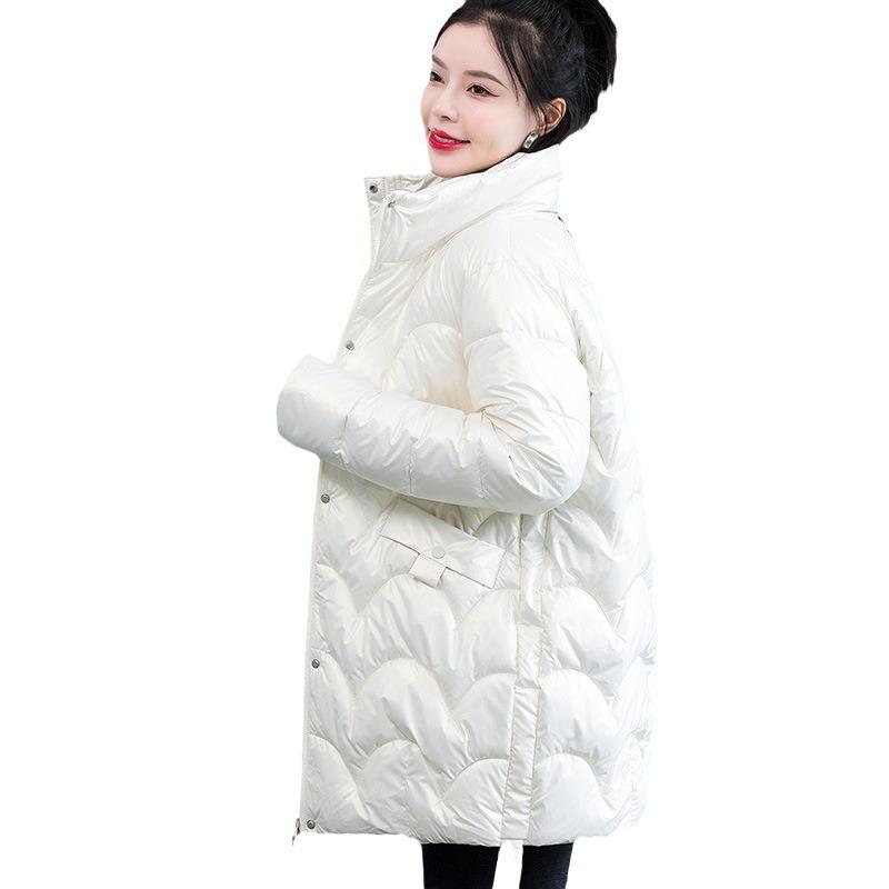 Glossy leave-in padded jacket women's medium and long jacket winter thickened jacket fashionable foreign style new women's padded jacket