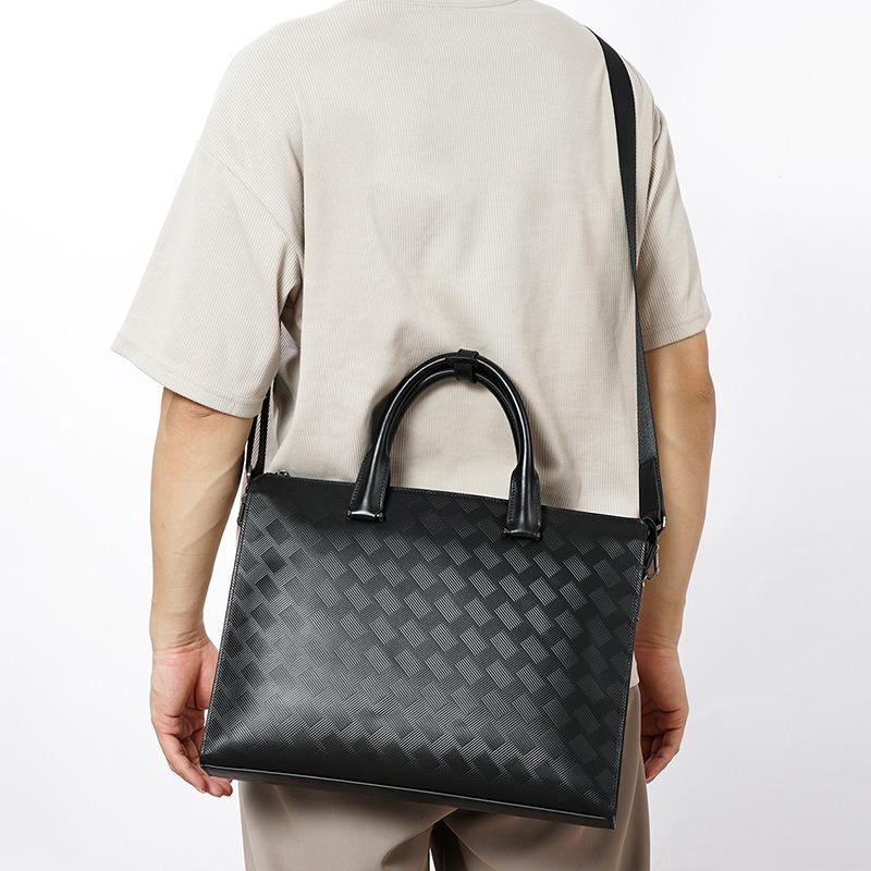 Мужская сумка, модная, первый слой, воловья кожа, клетчатая, компьютерная сумка, деловая, большая вместимость, многофункциональная, одинарная сумка