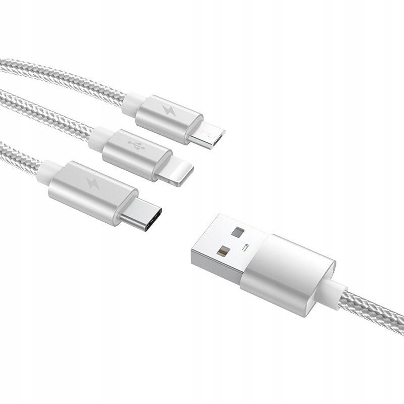 3-In-1 Charger Cable 1.2M Type-C Lightning Usb-C 5A