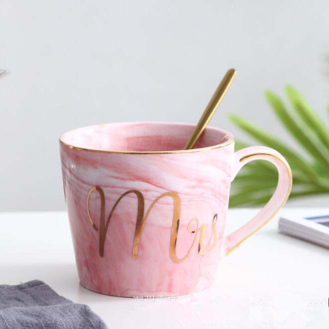 Hi European Gold Stamping Mark Loving Cup of Coffee Sir MS Letter Men Women Ceramic Mugs Marble Cup