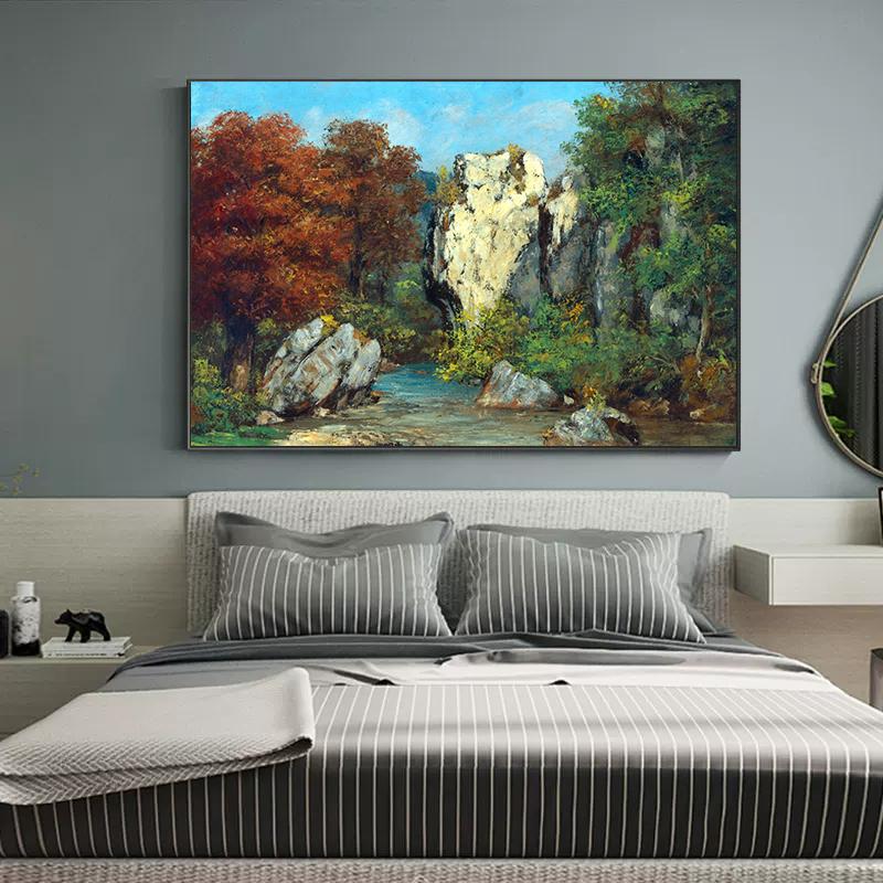 Realism Famous Artist Gustave Courbet River Rocks Forest Landscape Poster Canvas Painting Wall Art for Living Room Home Decor