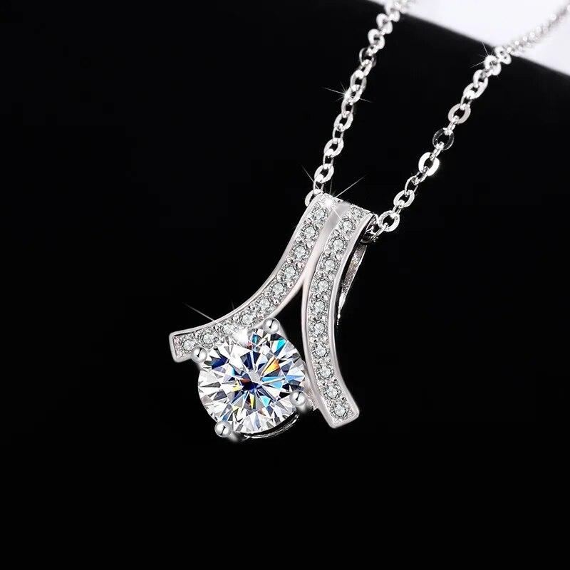 D цвет 1-2CT сертифицированный муассанит ожерелье для женщин платиновое серебро S925 ювелирные украшения свадебный блестящий кулон с драгоценными камнями
