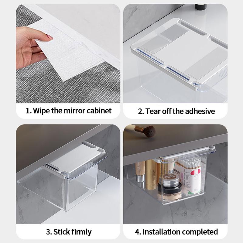 SelfAdhesive Drawer Storage Box Kitchen Bathroom Accessories Sundries Organizer Desktop Storage Clear Desk Hidden Under Organize