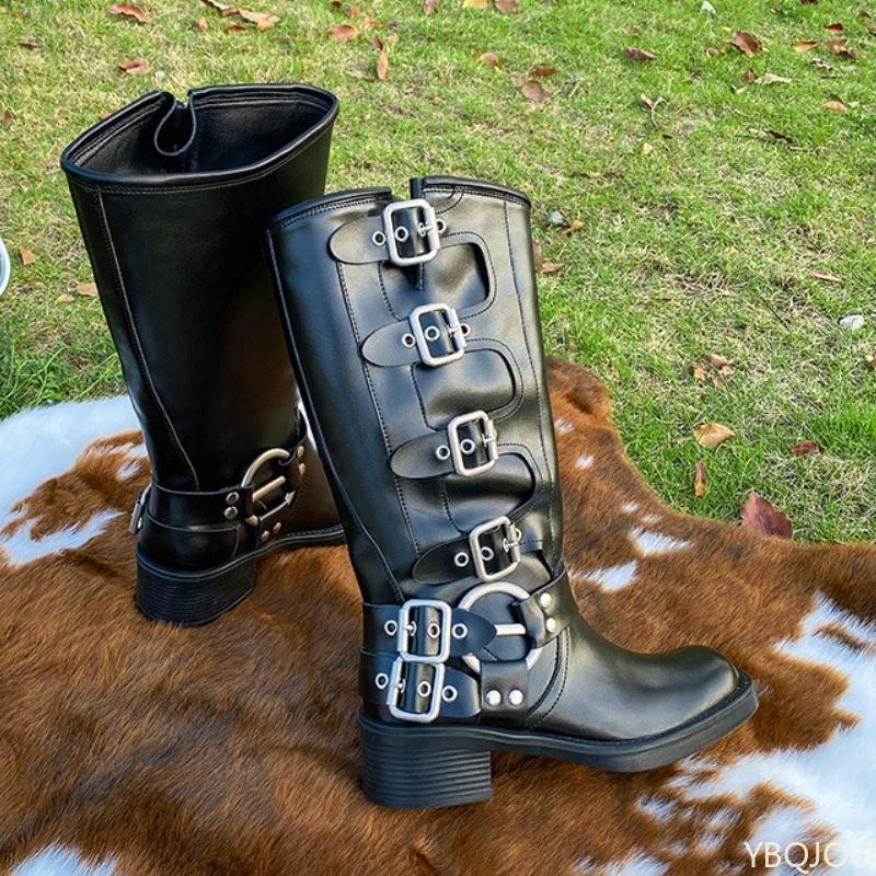 Модные ботинки с пряжкой на ремне Весна Осень новый стиль толстый каблук увеличение роста простые удобные универсальные женские ботинки