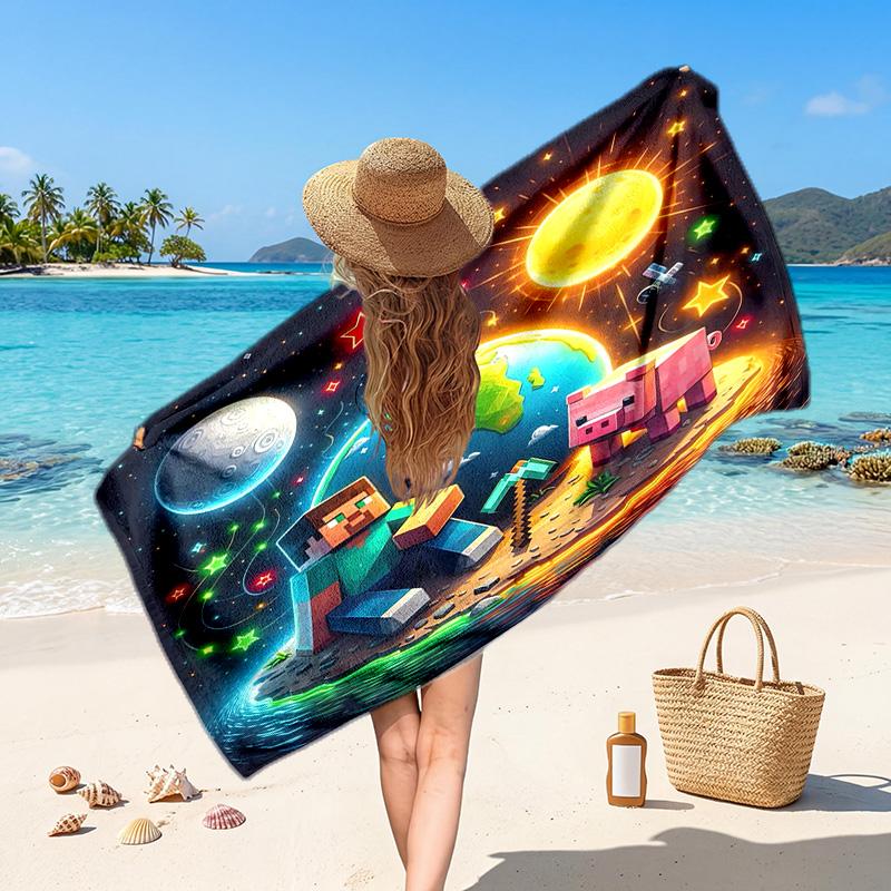 Minecraft Printed Swim Towel, Portable Water Absorbent Towel for Beach Camping Daily Bathroom Use