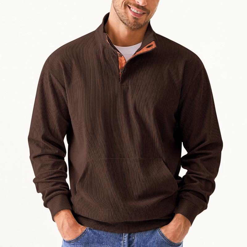 Men S Corduroy Stand Collar Long Sleeve Pocket Sweatshirt