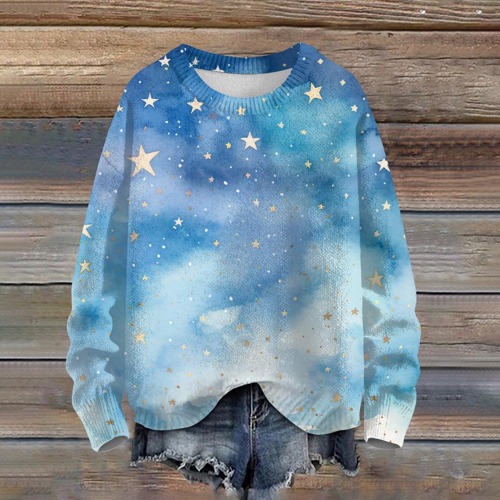 Ladies' Fashionable Casual Long Sleeved Christmas Printed Round Neck Knitted Yarn