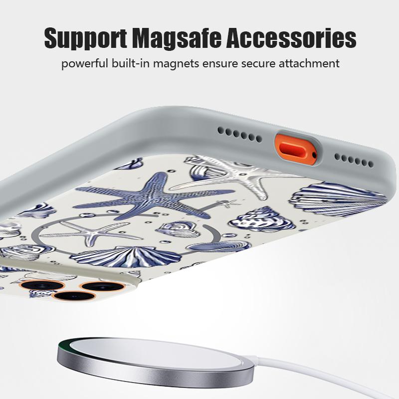 Чехол с узором Акула и Кит для iPhone 17 Pro Max Магнитный Для Magsafe Гибридный Тонкий Матовый Чехол Для iPhone 16 15 14 13 Pro Max