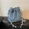 New Denim Bucket Bag Cord Opening Embroidered High Capacity Simplicity Portable Versatile Single Shoulder Crossbody Bag