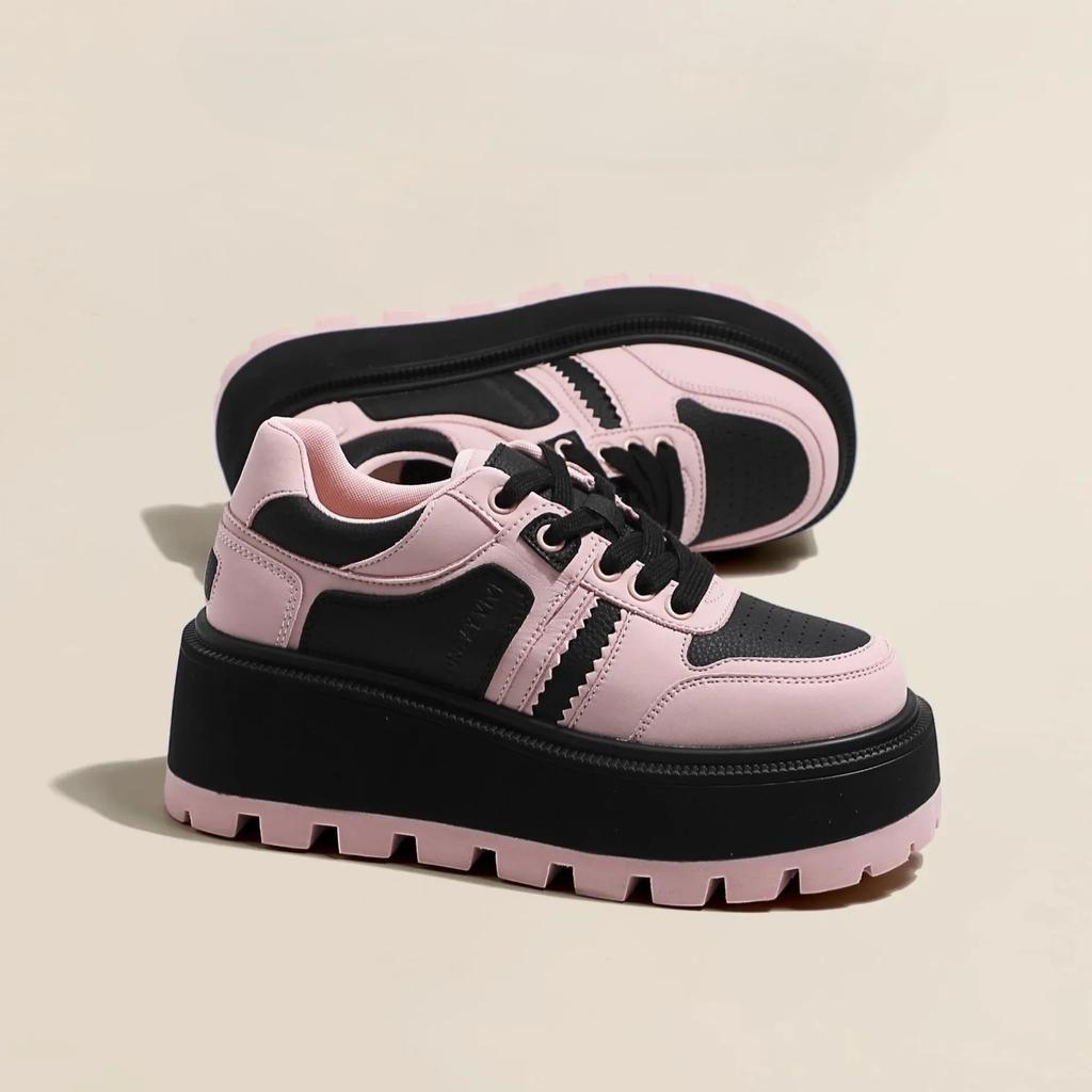 Женская спортивная обувь, модная толстая подошва, шнуровка, вулканизированная обувь, повседневная студенческая обувь, увеличивающая рост, обувь для пары, кроссовки