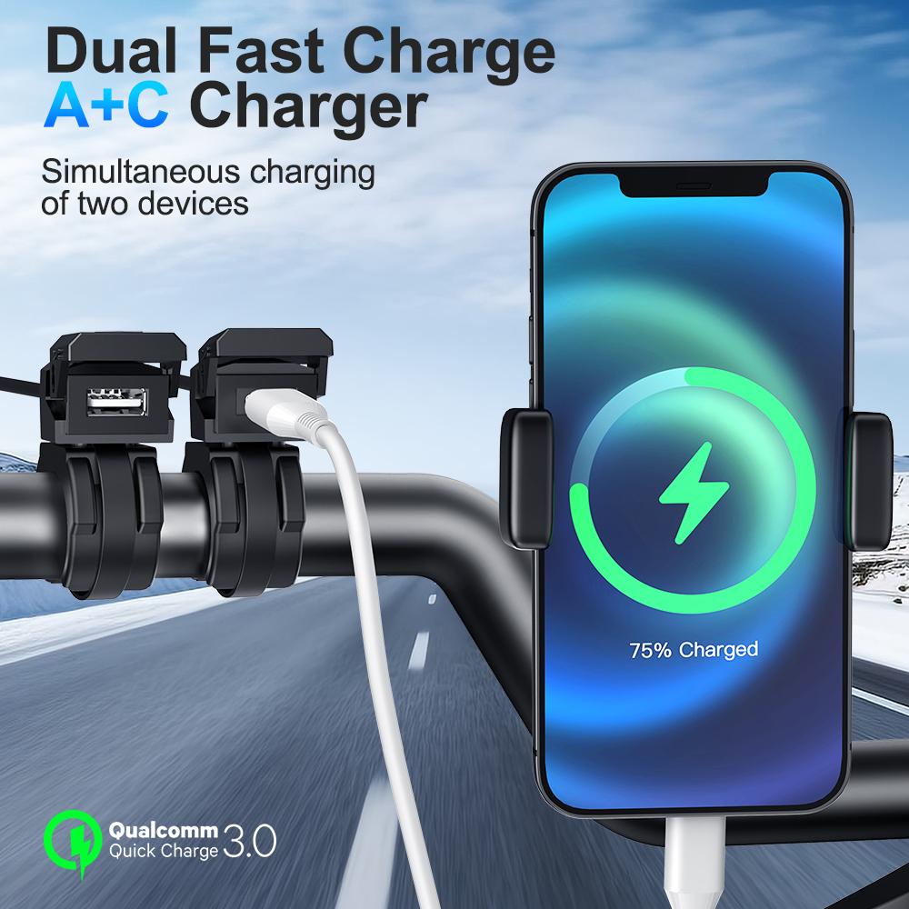 Phone Charger QC3.0 2 in 1 USB Type C Port Socket Multifunctional Connector 12/24V on-Board Socket IP66