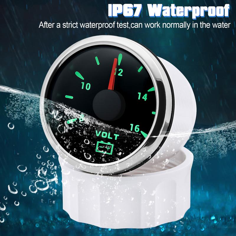 52MM Pointer Voltmeter Waterproof 7 Colors Backlight Voltage Meter 8-16V 16-32V VOLTS for 12V 24V Car Auto Boat Yacht RV Marine
