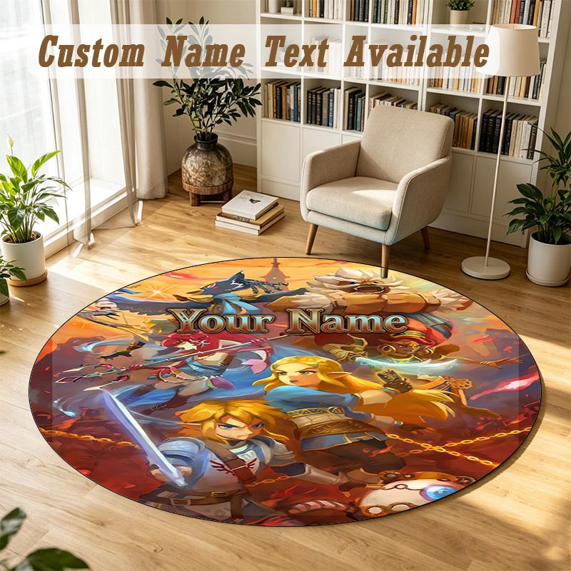 Round Rug Custom NameZelda Pattern Non Slip Carpet Home Floor Decor