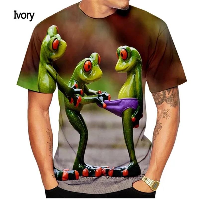 Модная футболка с забавной лягушкой и 3D принтом, летние повседневные футболки с короткими рукавами для мужчин, мужские футболки большого размера с круглым вырезом
