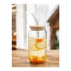 Bamboo Lid Glass Cup With Straw Heat Resistant Borosilicate Glass Cup 550 Ml 1 Piece