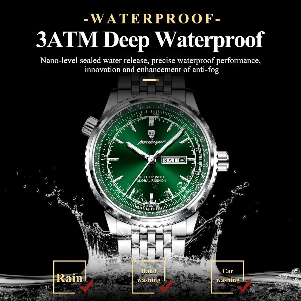 POEDAGAR Fashion Watches For Man Stainless Steel Date Week Quartz Men Clock Waterproof Luminous Luxury Military Men's Wristwatch