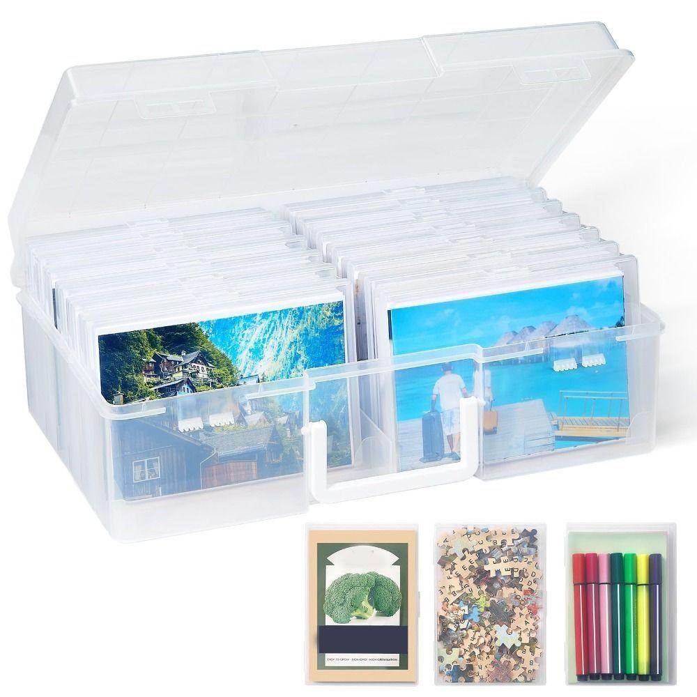 Clear Photo Storage Box 16 Inner Organizer Cards Keeper Craft Storage Case  Stickers