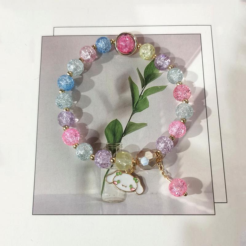 Браслет из бисера и кристаллов Sanrio Popcorn: Мультяшный брелок «Клубничный медведь и Куроми» - Идеальный рождественский подарок для лучших подруг